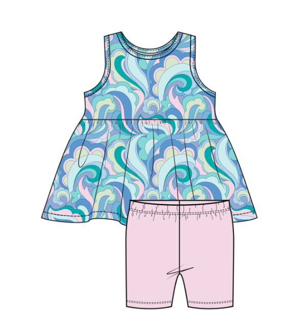 Peplum Tank & Biker Short | Swirls
