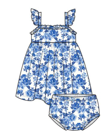 Paperbag Ruffle Sundress | Roses in Blue