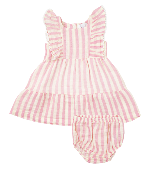 Picot Edged Dress | Pink Stripe
