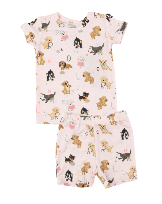 Loungewear Short Set | Pink Puppy Alphabet