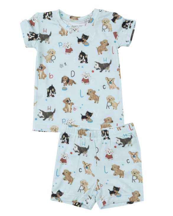 Loungewear Short Set | Blue Puppy Alphabet