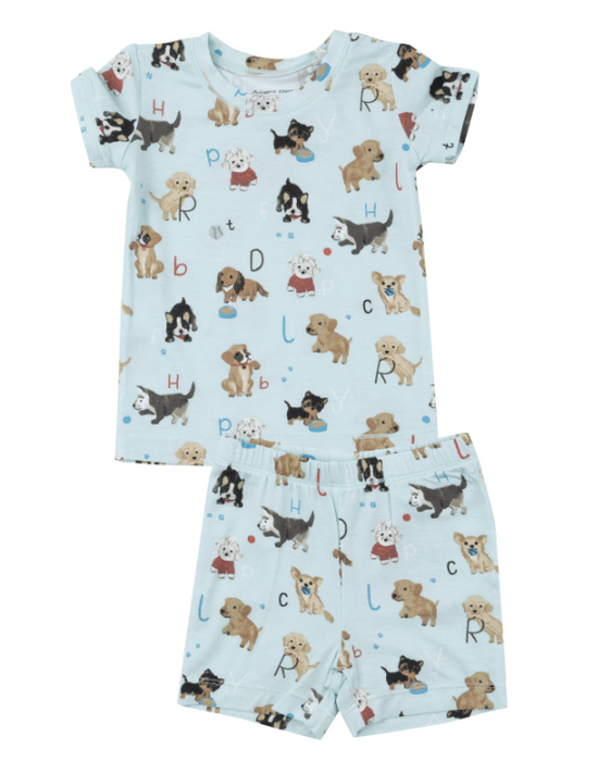Loungewear Short Set | Blue Puppy Alphabet