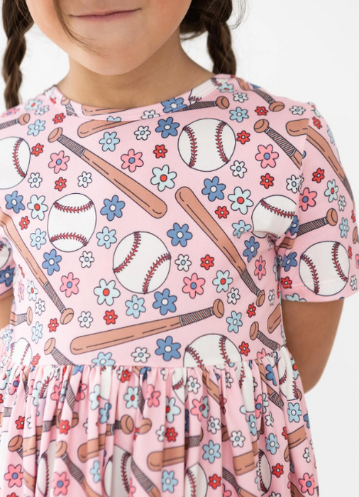 Batter Up Short Sleeve Pocket Twirl Dress