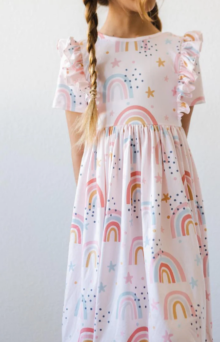 Over the Rainbow Ruffle Short Sleeve Twirl Dress