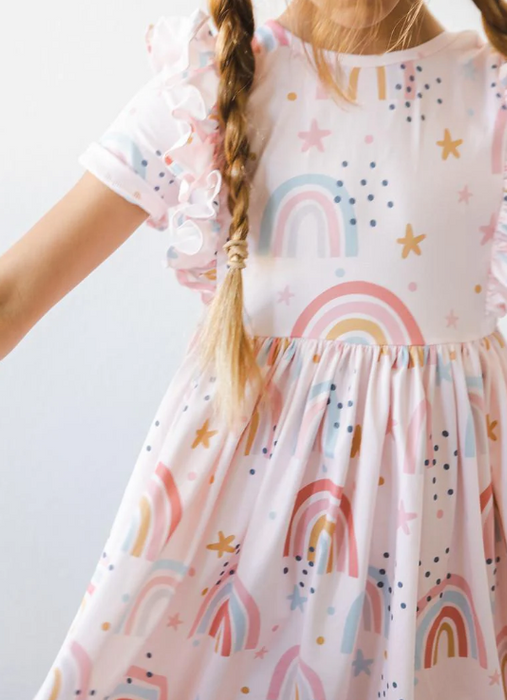 Over the Rainbow Ruffle Short Sleeve Twirl Dress