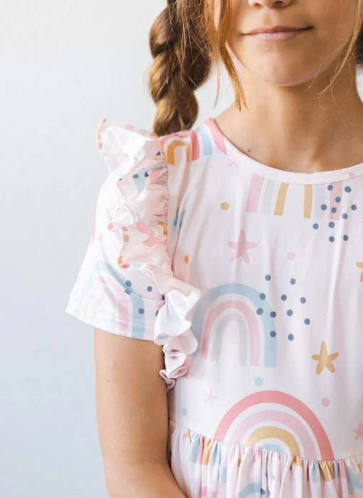 Over the Rainbow Ruffle Short Sleeve Twirl Dress