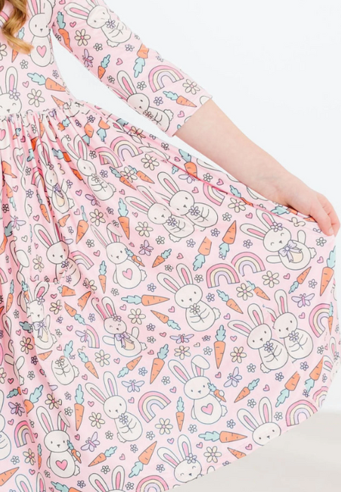 Springtime Bunnies 3/4 Sleeve Pocket Twirl Dress
