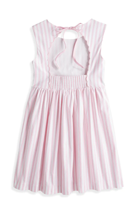 Scalloped Shelby Dress | Pink Wide Oxford Stripe
