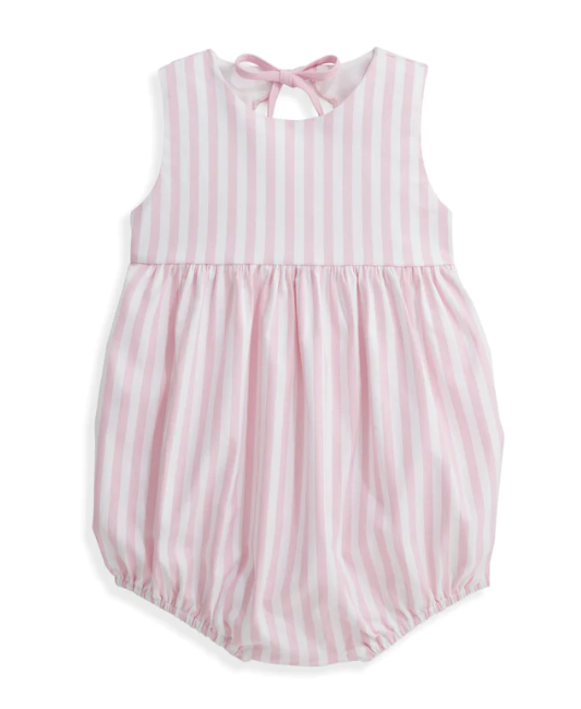 Scalloped Shelby Bubble | Pink Wide Oxford Stripe