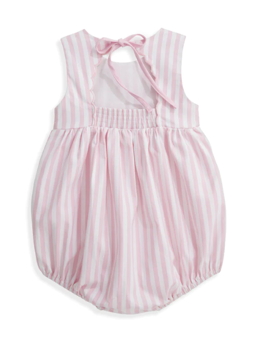 Scalloped Shelby Bubble | Pink Wide Oxford Stripe