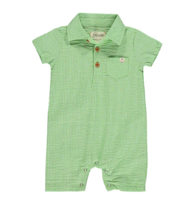 Sandy Polo Romper | Lime Green Seersucker