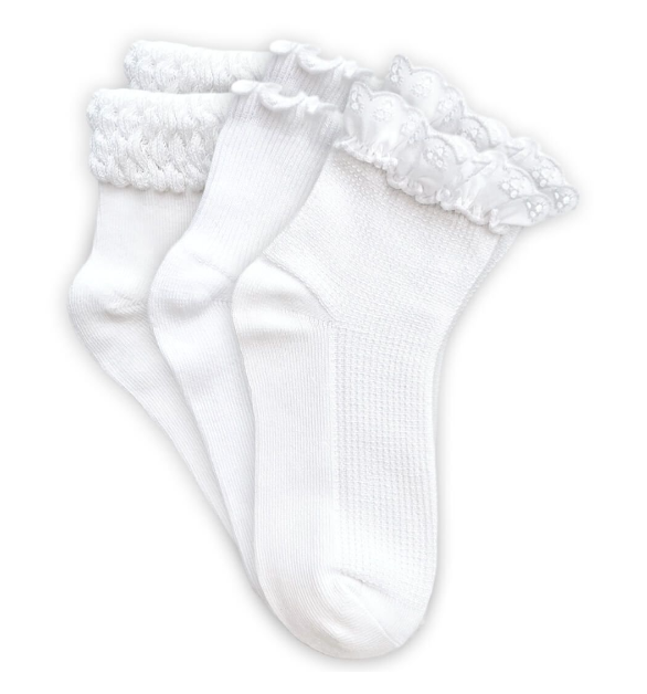 Eyelet Lace/Ripple/Bubble Socks 3 Pack | White | 02175