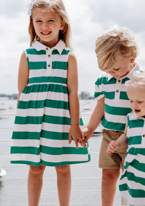 Brooke Dress | Marine Green Rugby Stripe