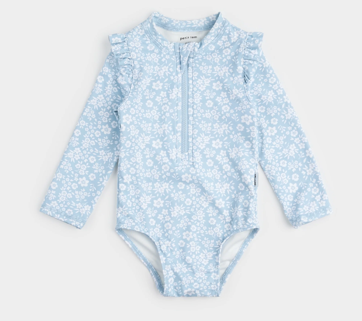 Floral Long Sleeve Swimsuit | Sky Blue