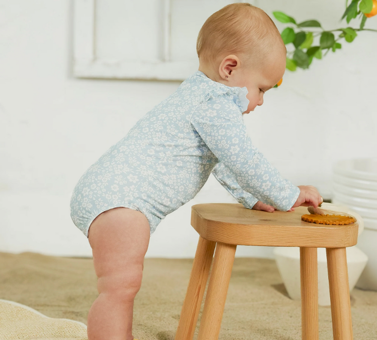Floral Long Sleeve Swimsuit | Sky Blue