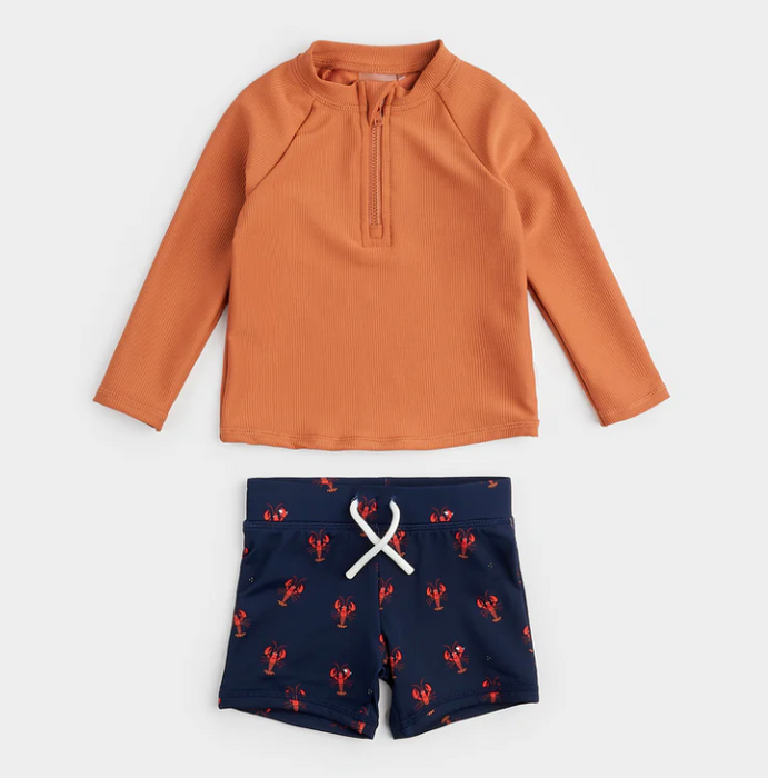 Orange/Lobster Long Sleeve Baby Rashguard Set