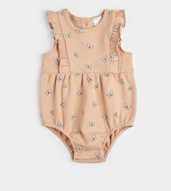 Butterfly Ribbed Bubble Romper | Camel