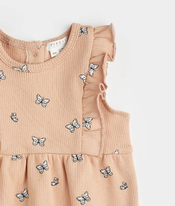 Butterfly Ribbed Bubble Romper | Camel
