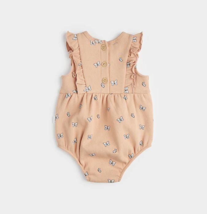 Butterfly Ribbed Bubble Romper | Camel