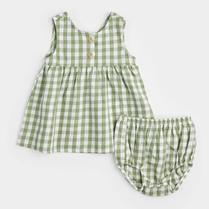 Gingham Linen Woven Dress Set | Green