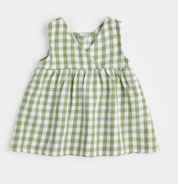 Gingham Linen Woven Dress Set | Green