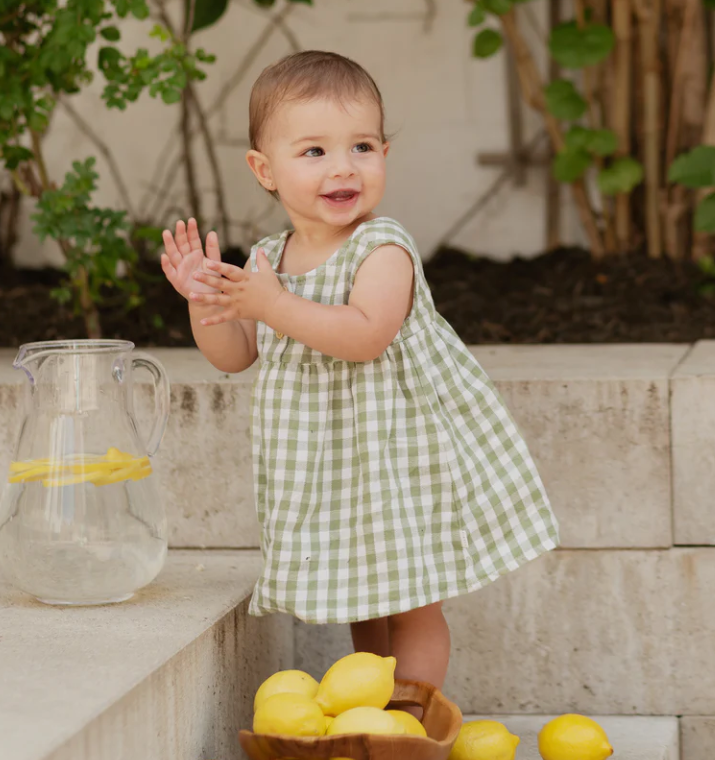 Gingham Linen Woven Dress Set | Green