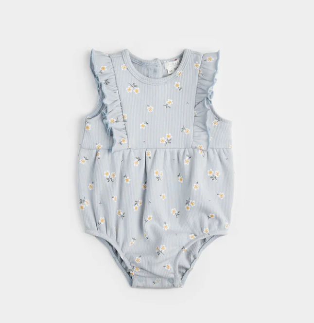 Daisy Ribbed Bubble Romper | Pearl Blue