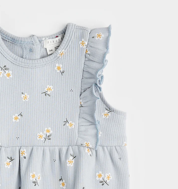 Daisy Ribbed Bubble Romper | Pearl Blue