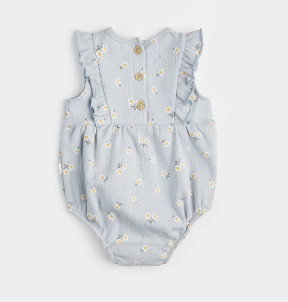 Daisy Ribbed Bubble Romper | Pearl Blue