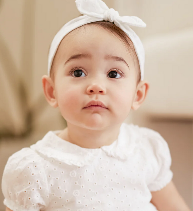 White Eyelet Dress/Tights/Headband Set