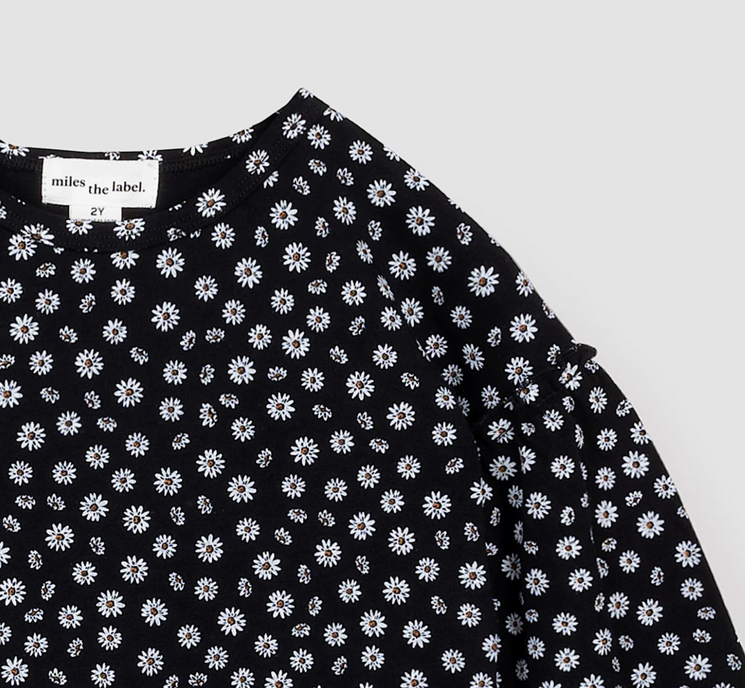 Daisy on Black Drop Shoulder Top