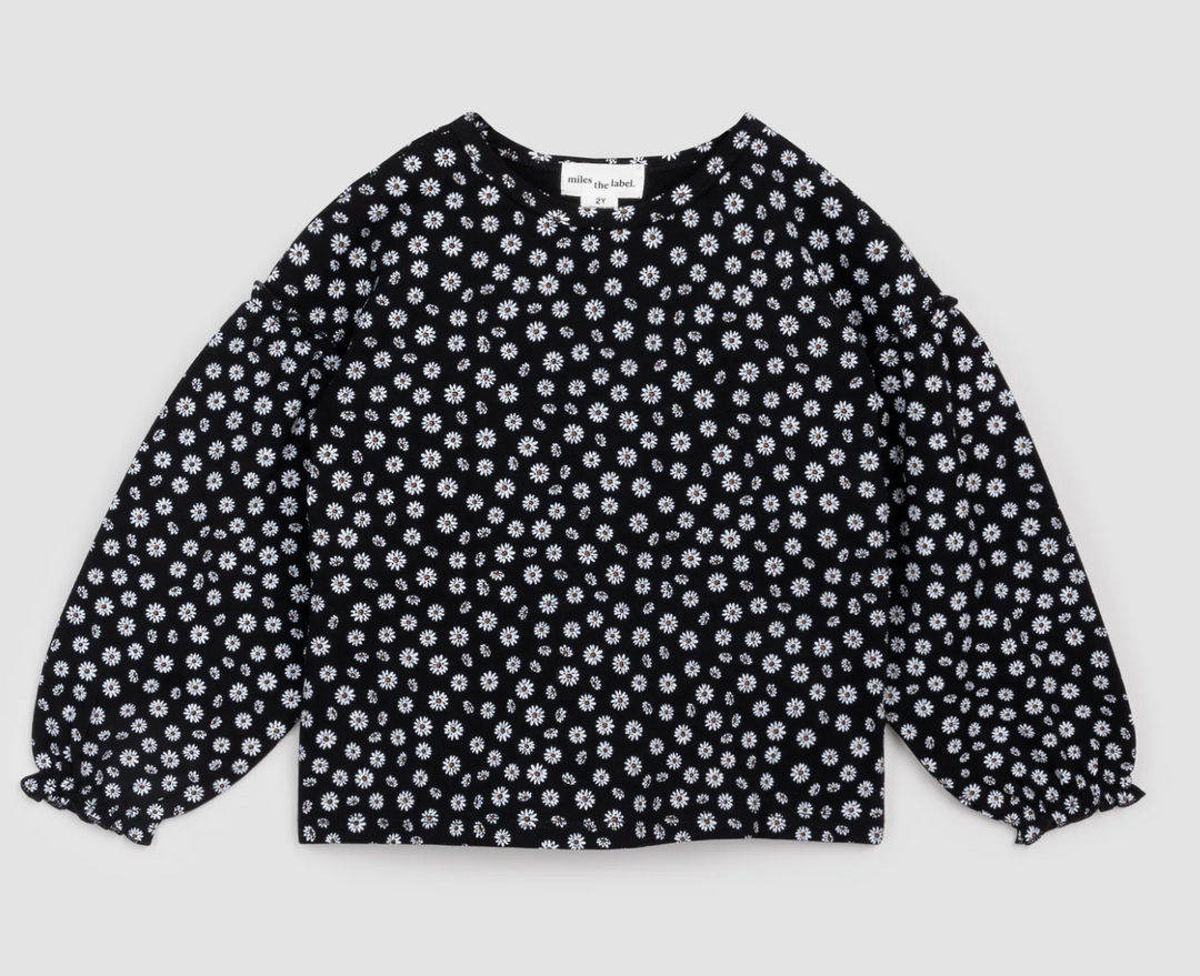 Daisy on Black Drop Shoulder Top
