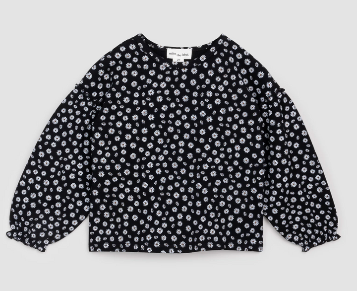 Daisy on Black Drop Shoulder Top