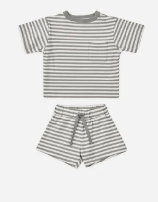 Boxy Pocket Tee + Short Set | Lagoon Stripe