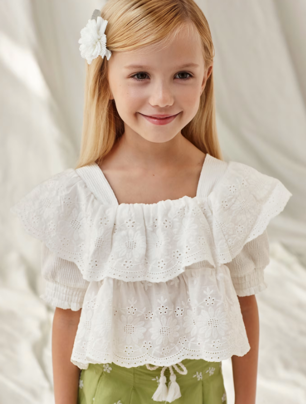 Embroidered Ruffle Top | 3178