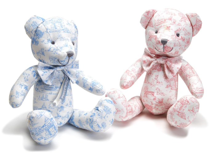 Blue Toile Stuffed Bear