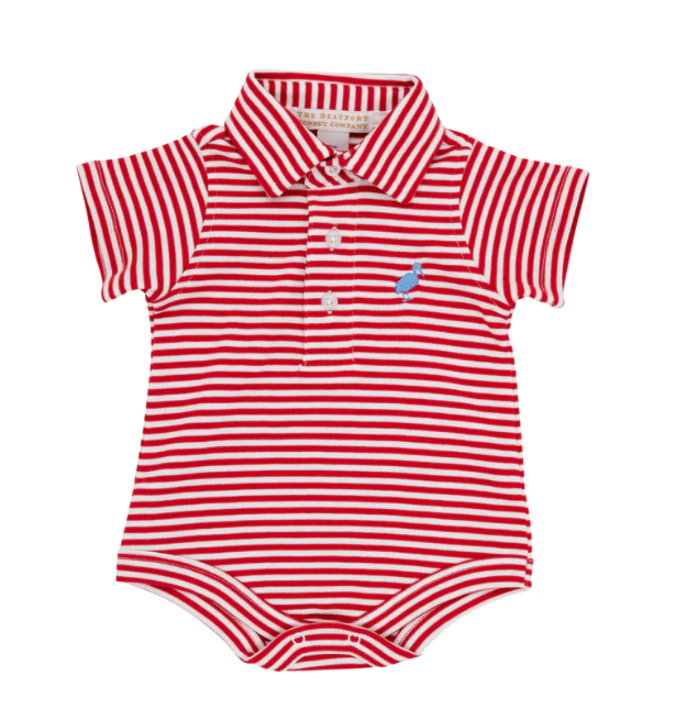 Prim and Proper Polo | Richmond Red Stripe w/Barbados Blue Stork