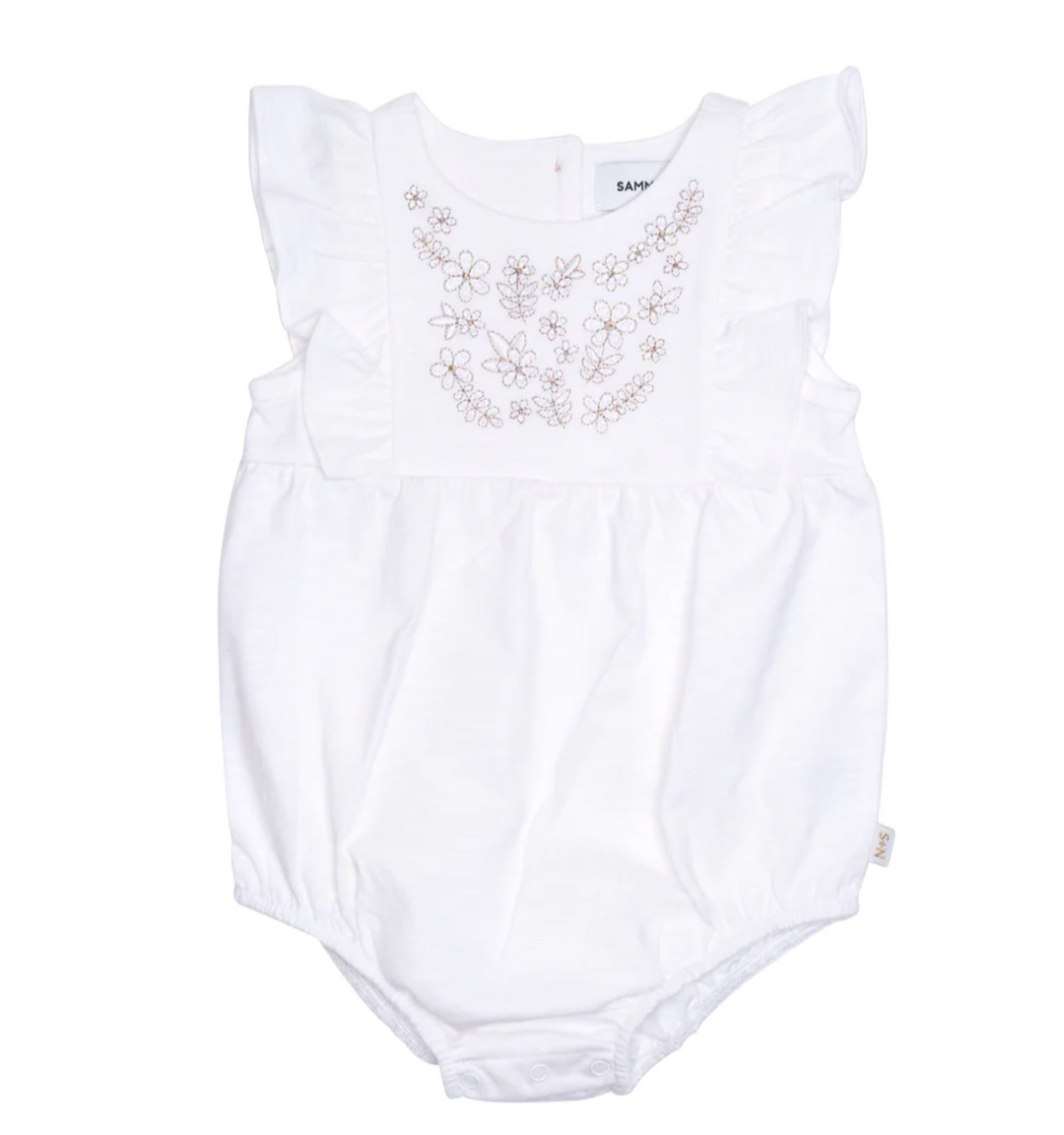 Joan Ruffle Embroidered Bubble | Angel White