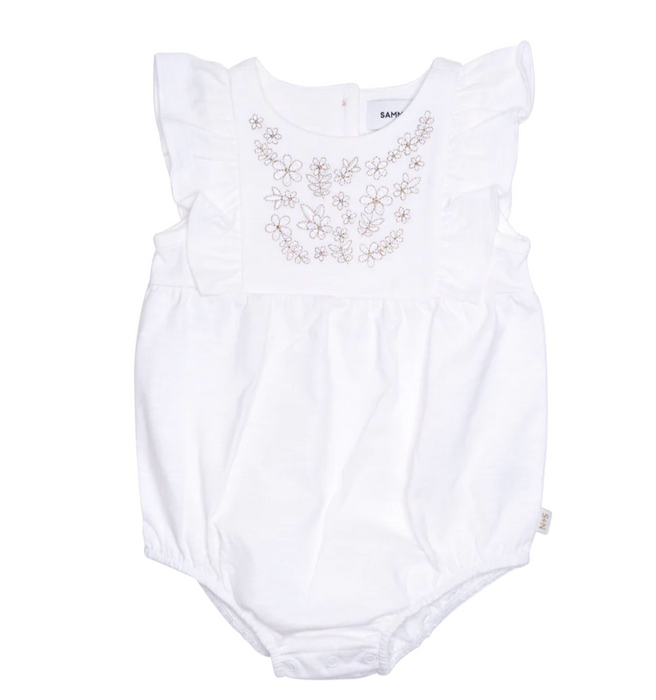 Joan Ruffle Embroidered Bubble | Angel White