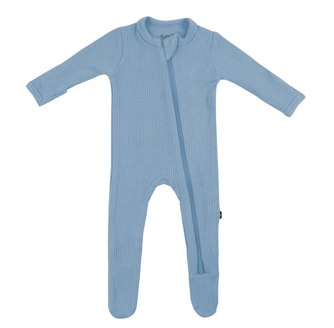 Kyte Ribbed Zipper Footie | Slate