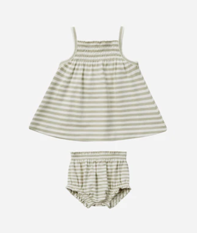 Smocked Tank & Bloomer Set | Sage Stripe