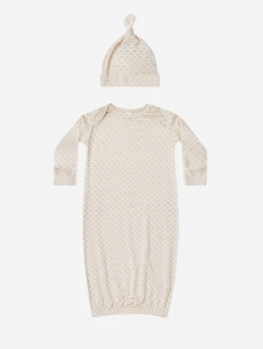 Knotted  Baby Gown & Hat Set | Oat Check
