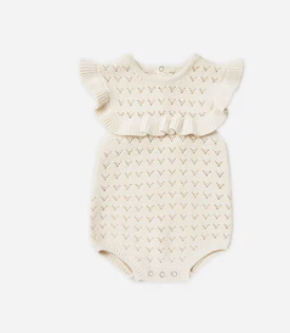 Pointelle Ruffle Romper | Natural