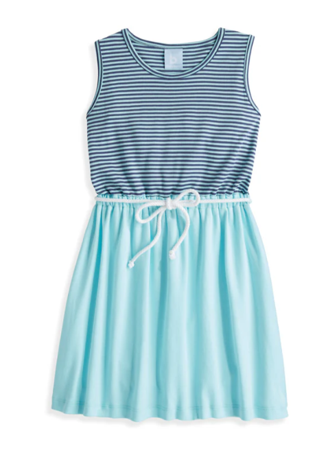 Pima Bayview Beach Dress | Turquoise/Navy Thin Stripe