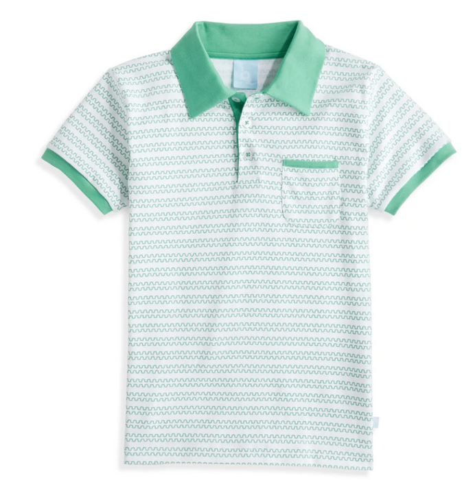 Printed Pima Ward Polo | Green Ticking Stripe