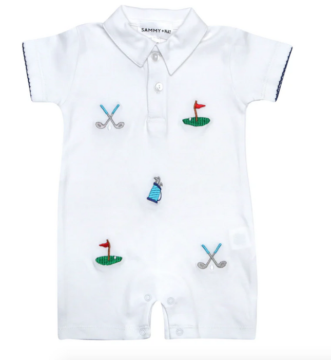 Golf Embroidered Summer Romper | Blue