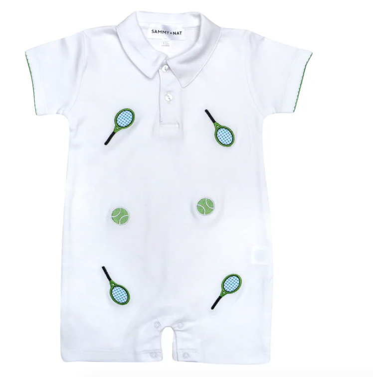 Tennis Embroidered Summer Romper | Green