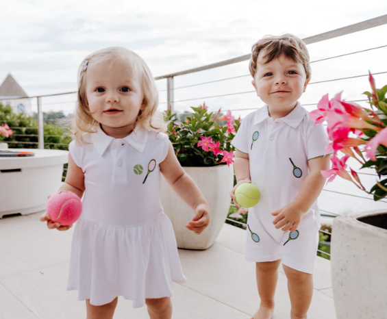 Tennis Embroidered Riley Romper | Pink