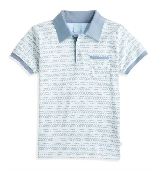 Printed Pima Ward Polo | Blue Ticking Stripe