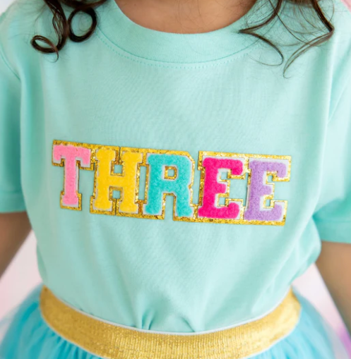 Third Birthday Patch T Shirt | Aqua 3T